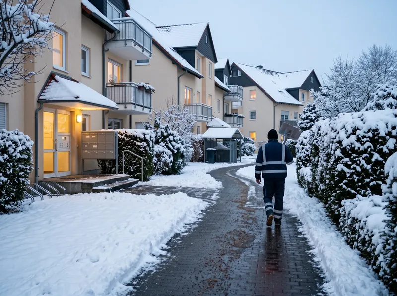 Geräumter Weg zu den Hauszugängen einer Wohnanlage
